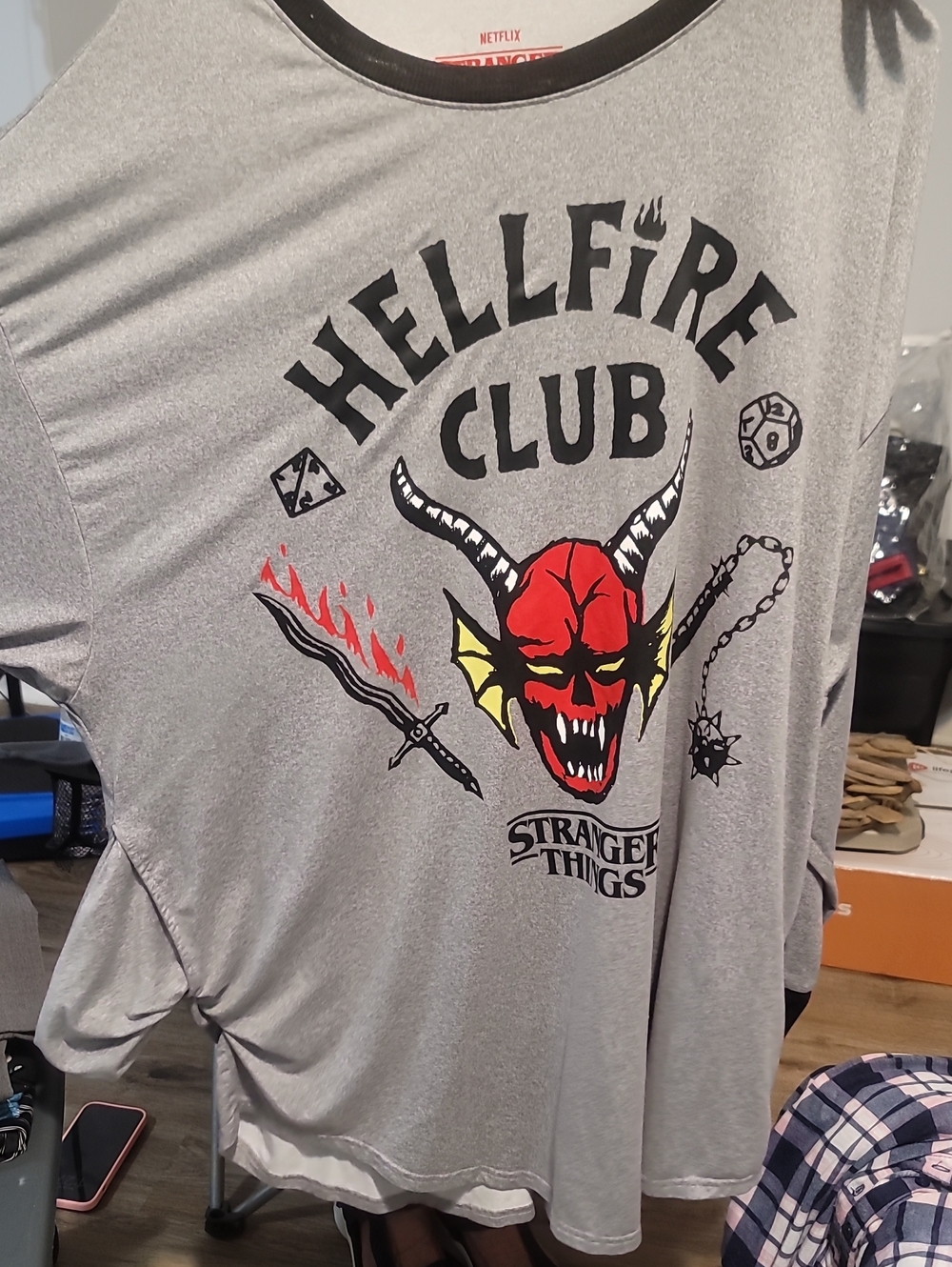 Netflix Stranger Things Hellfire Club Tee - Gray with Red & Yellow Graphic